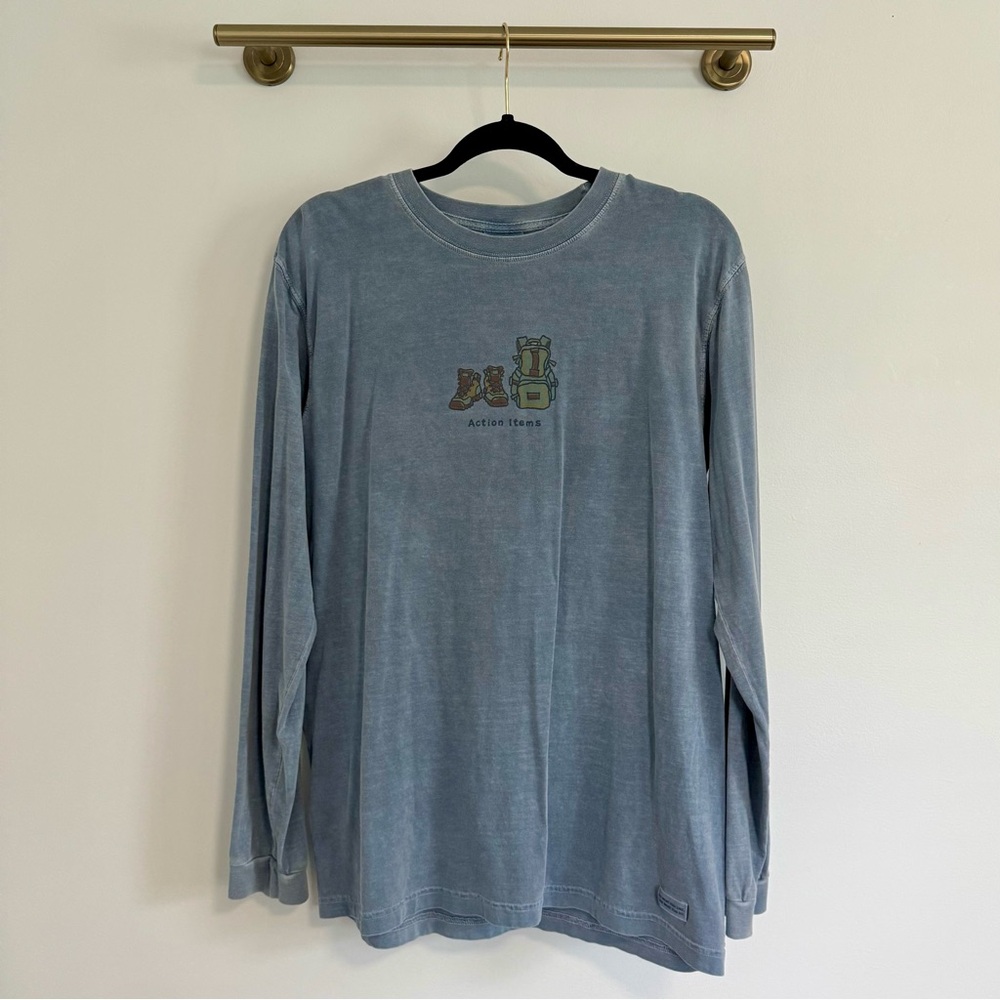 Life Is Good “Action Items” Blue Long Sleeve Tee